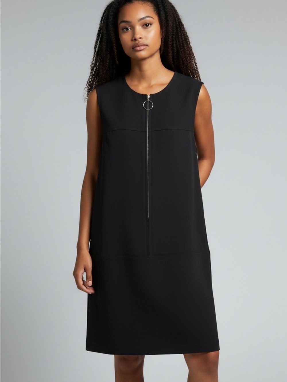 T by Alexander Wang Black Sleeveless Zip-Front Mini Dress, Lined, 4 Season